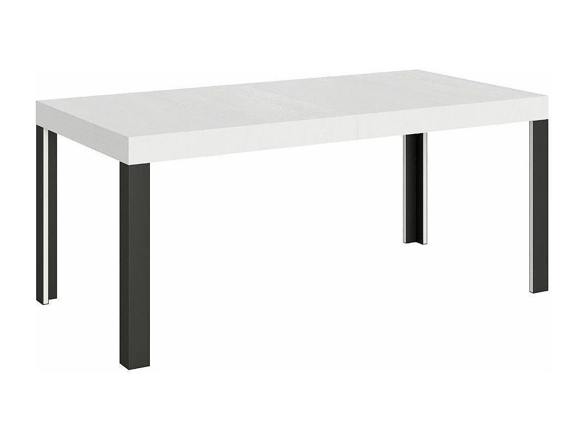 Table extensible bois pieds bois et acier anthracite Liva-Couleur Blanc-4 pieds-160 à 264cm