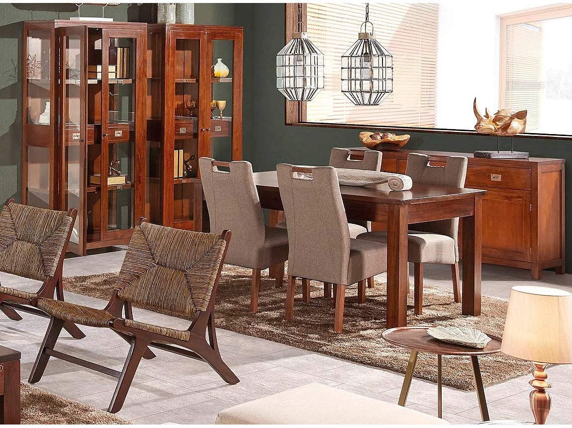 Table à manger extensible FALKANE – Bois d'acajou massif – 160 à 220cm