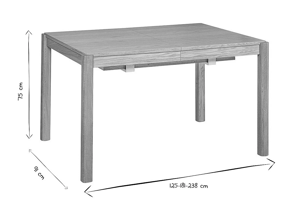 Table à manger extensible rallonges intégrées en bois clair chêne rectangulaire L125-238 cm AGALI