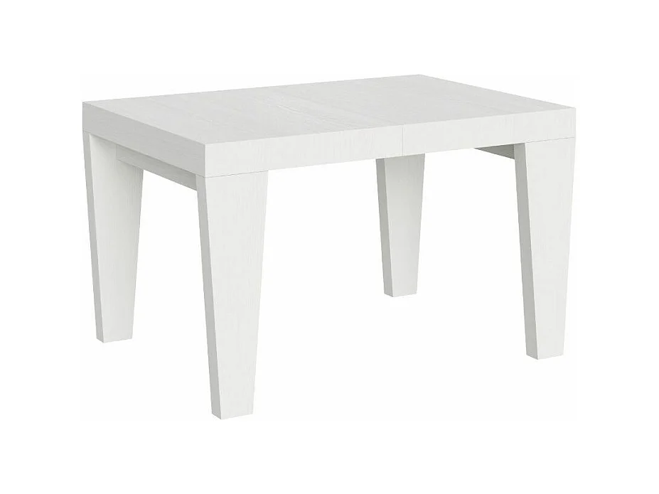 Table à manger extensible bois pieds en V Kristo-Couleur Blanc-Sur roulettes-2 rallonges fines-130 à 234cm