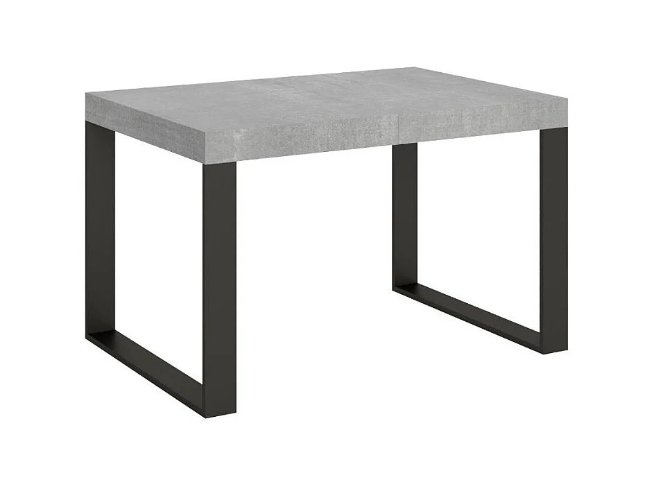 Table à manger extensible Tiroz-Couleur Gris ciment-Sur roulettes-2 rallonges fines-140 à 244cm