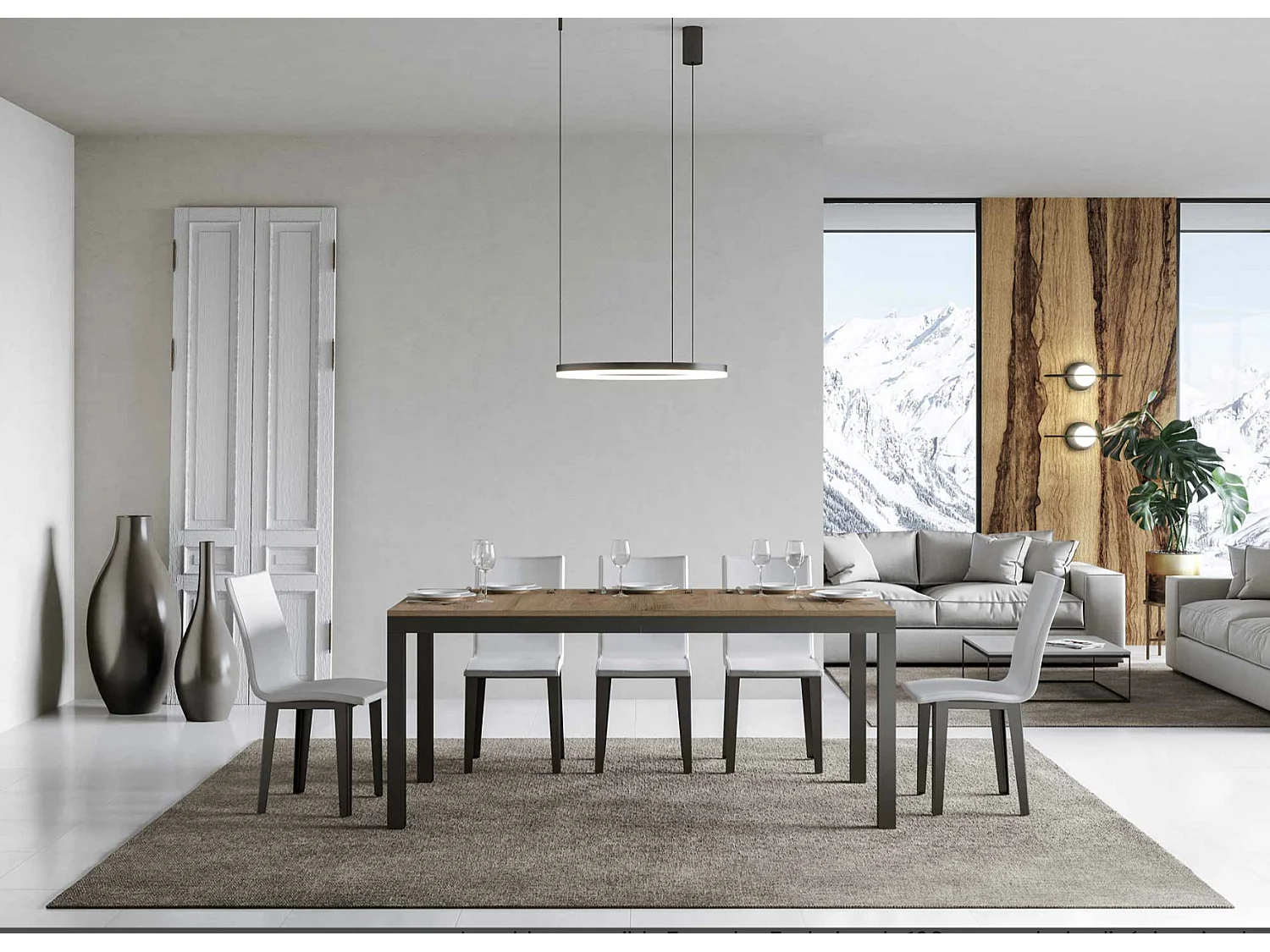 Table à manger extensible Karry evolution-Couleur Gris ciment-4 pieds-180 à 440cm