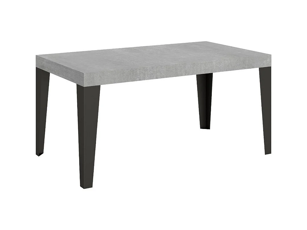 Table à manger extensible Flavio-Couleur Gris ciment-4 pieds-5 rallonges fines-160 à 420cm