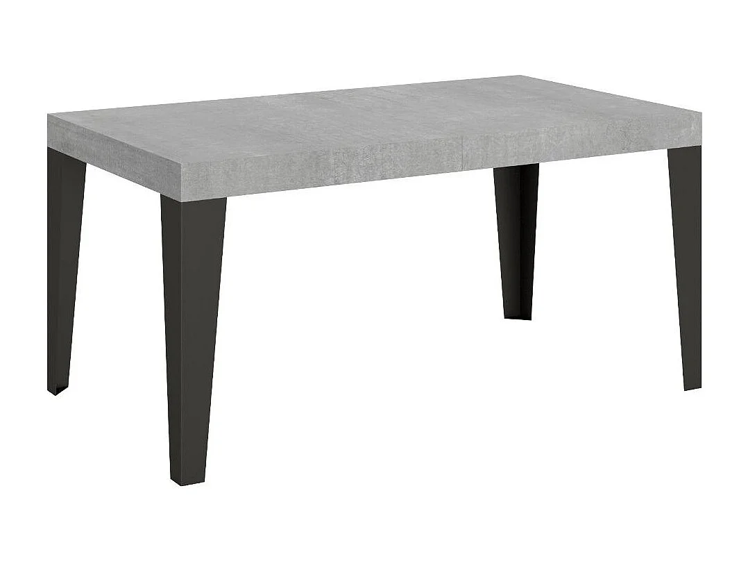 Mesa de comedor extensible Flavio-Color Gris cemento-Soporte 4 pies-5 alargaderas finas-Ancho extensible