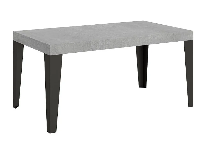 Mesa de comedor extensible Flavio-Color Gris cemento-Soporte 4 pies-5 alargaderas finas-Ancho extensible