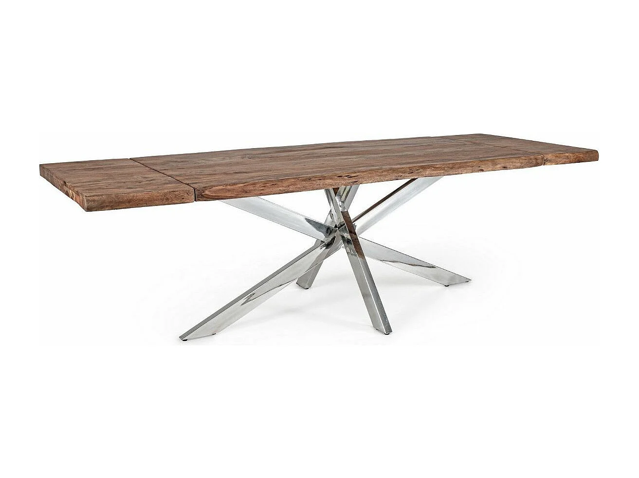 Table extensible bois massif d'acacia et pieds acier chromé Arka 180-260cm