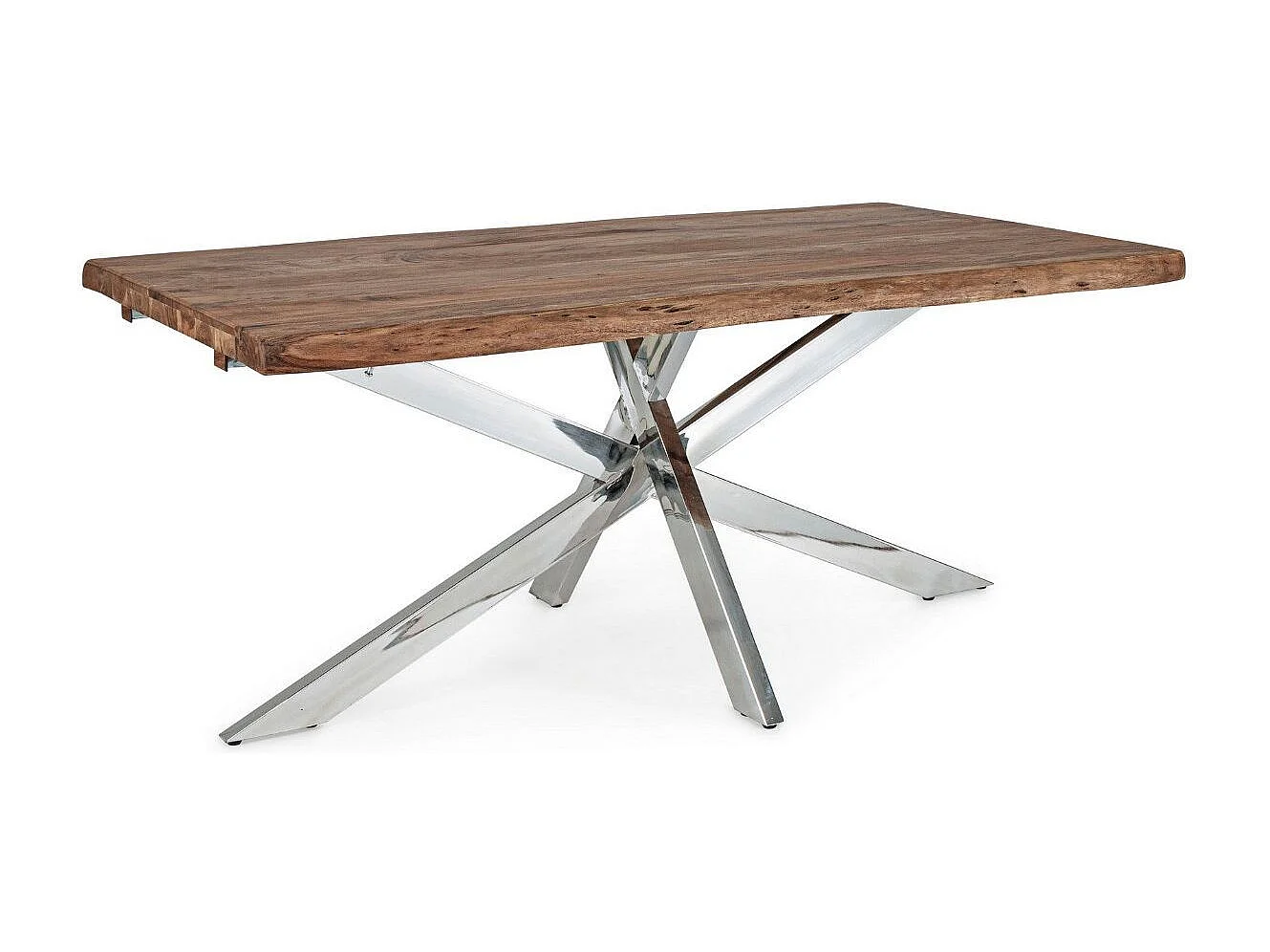 Table extensible bois massif d'acacia et pieds acier chromé Arka 180-260cm