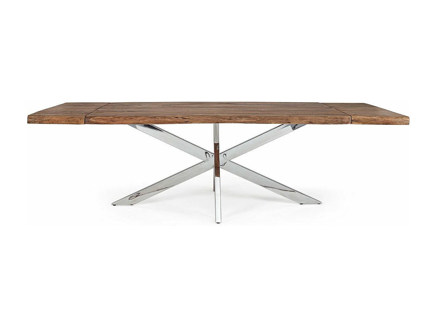 Table extensible bois massif d'acacia et pieds acier chromé Arka 180-260cm