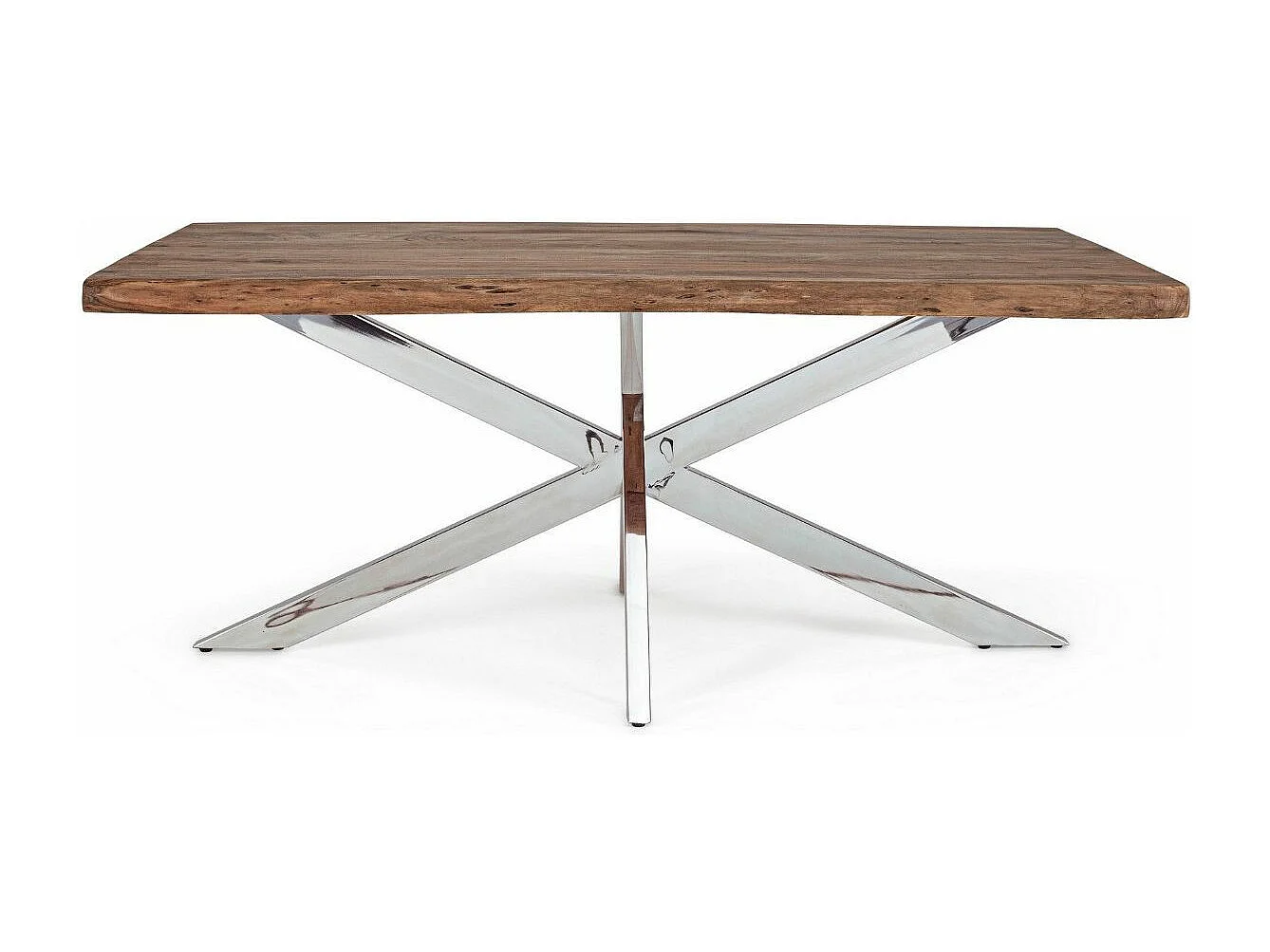 Table extensible bois massif d'acacia et pieds acier chromé Arka 180-260cm