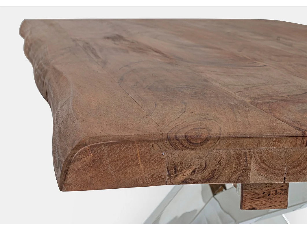 Table extensible bois massif d'acacia et pieds acier chromé Arka 180-260cm