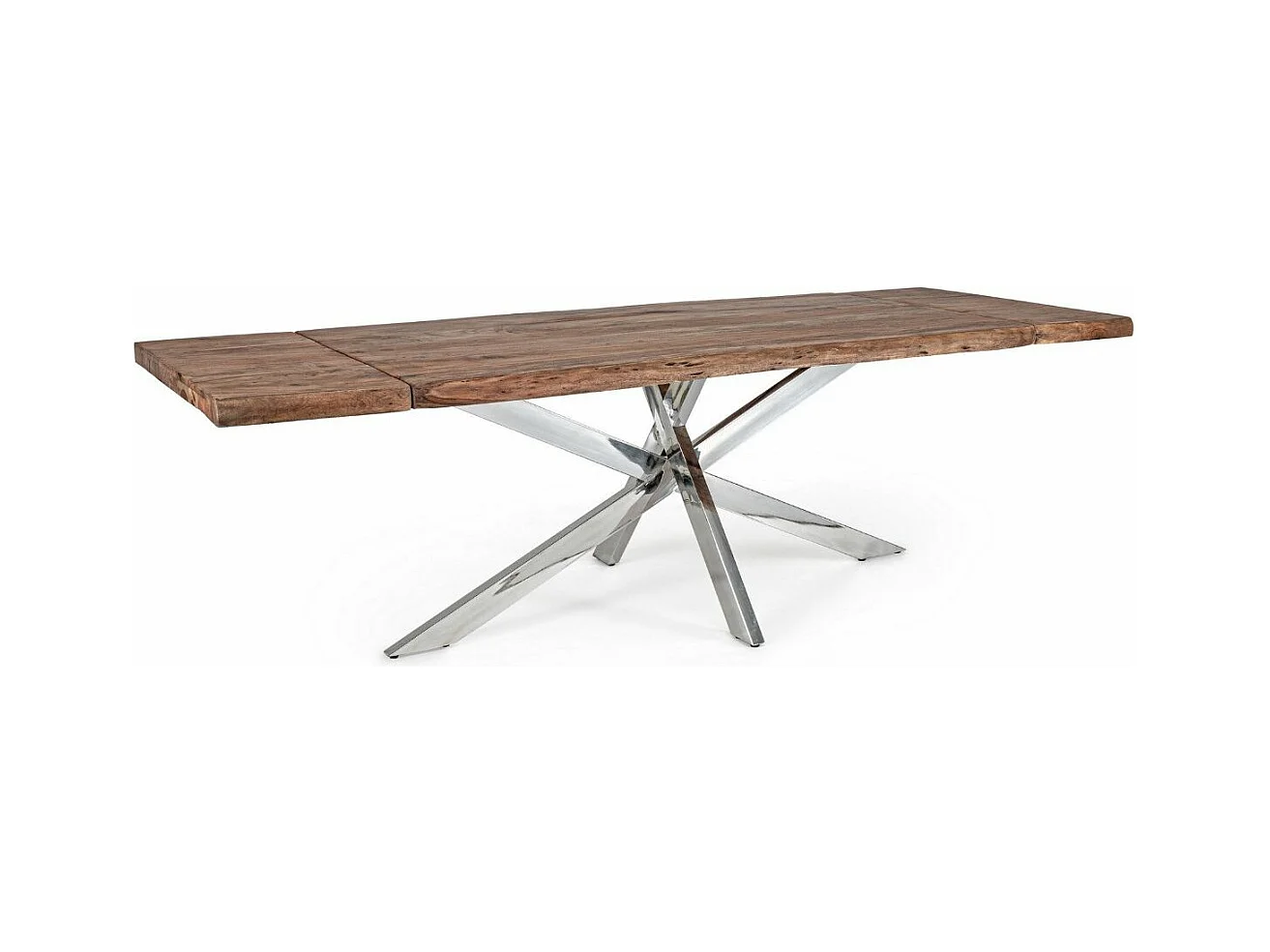 Table extensible bois massif d'acacia et pieds acier chromé Arka 180-260cm