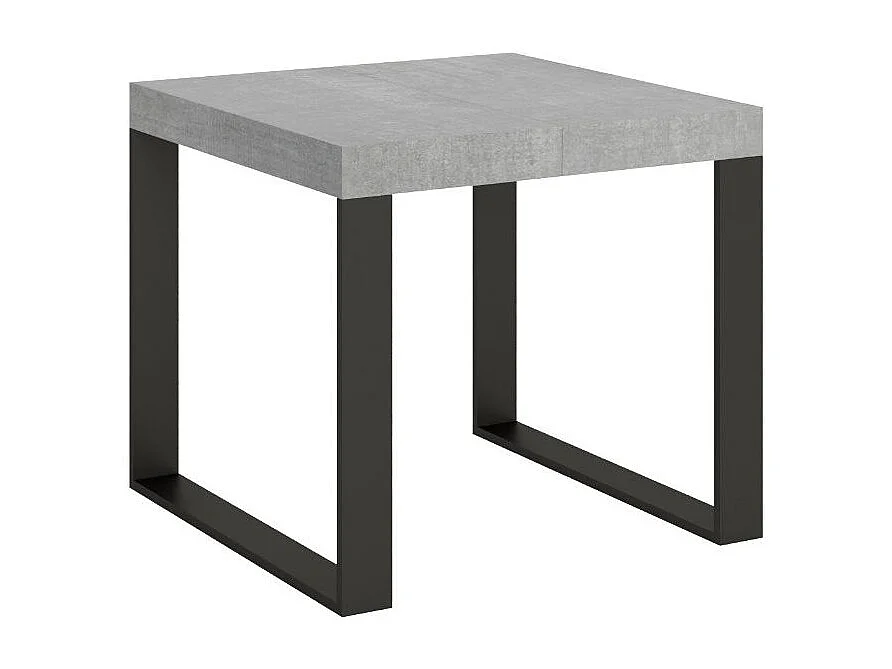 Kleine vierkante uitschuifbare tafel 90x90/246 cm Tiroz-Kleur Cementgrijs-Steun 4 voet-Verlengsnoeren 3 dunne verlengingen
