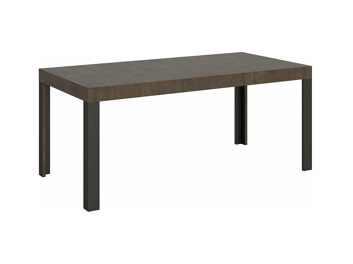 Table extensible bois pieds bois et acier anthracite Liva-Couleur Marron-4 pieds-160 à 264cm
