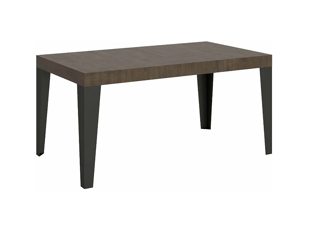 Table à manger extensible Flavio-Couleur Marron-Sur roulettes-2 rallonges fines-160 à 264cm