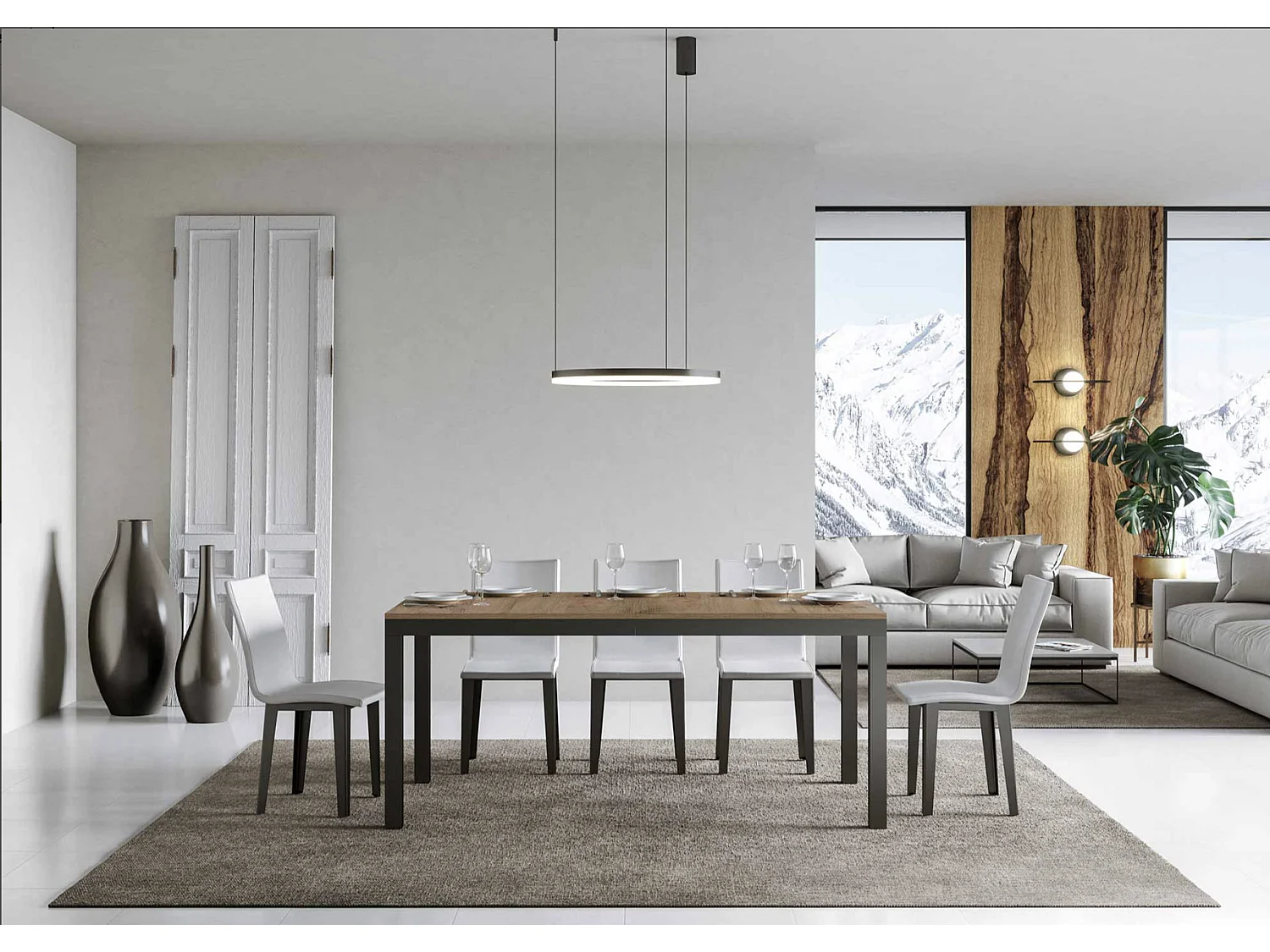 Table à manger extensible Karry evolution-Couleur Naturel-4 pieds-180 à 440cm