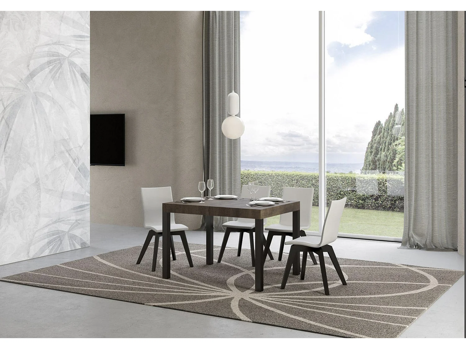 Table à manger extensible Karry-Couleur Marron-4 pieds-120 à 204cm