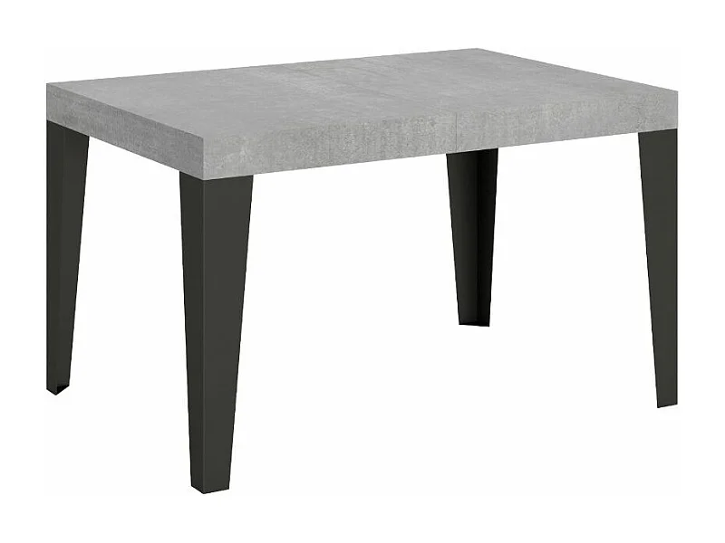 Table à manger extensible Flavio-Couleur Gris ciment-Sur roulettes-2 rallonges fines-130 à 234cm