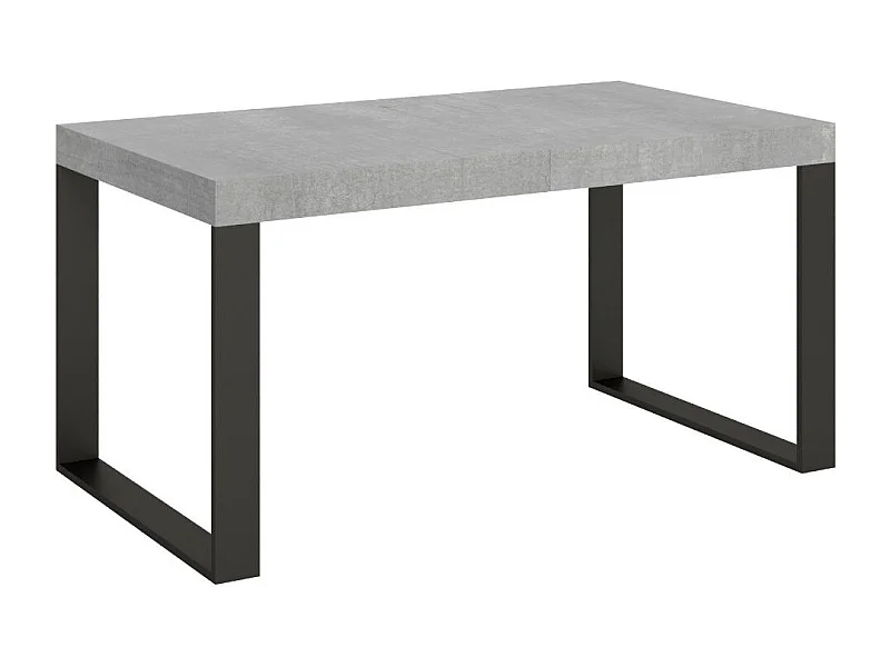 Table à manger extensible Tiroz-Couleur Gris ciment-4 pieds-2 rallonges fines-160 à 264cm