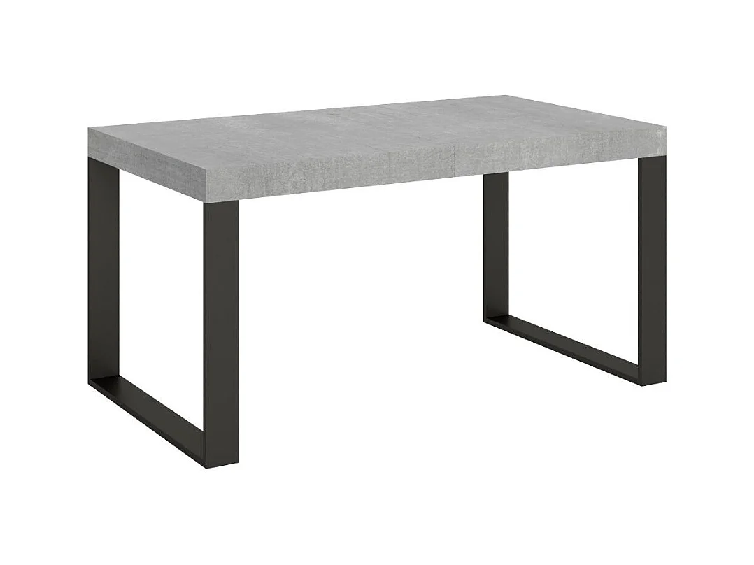Table à manger extensible Tiroz-Couleur Gris ciment-4 pieds-2 rallonges fines-160 à 264cm