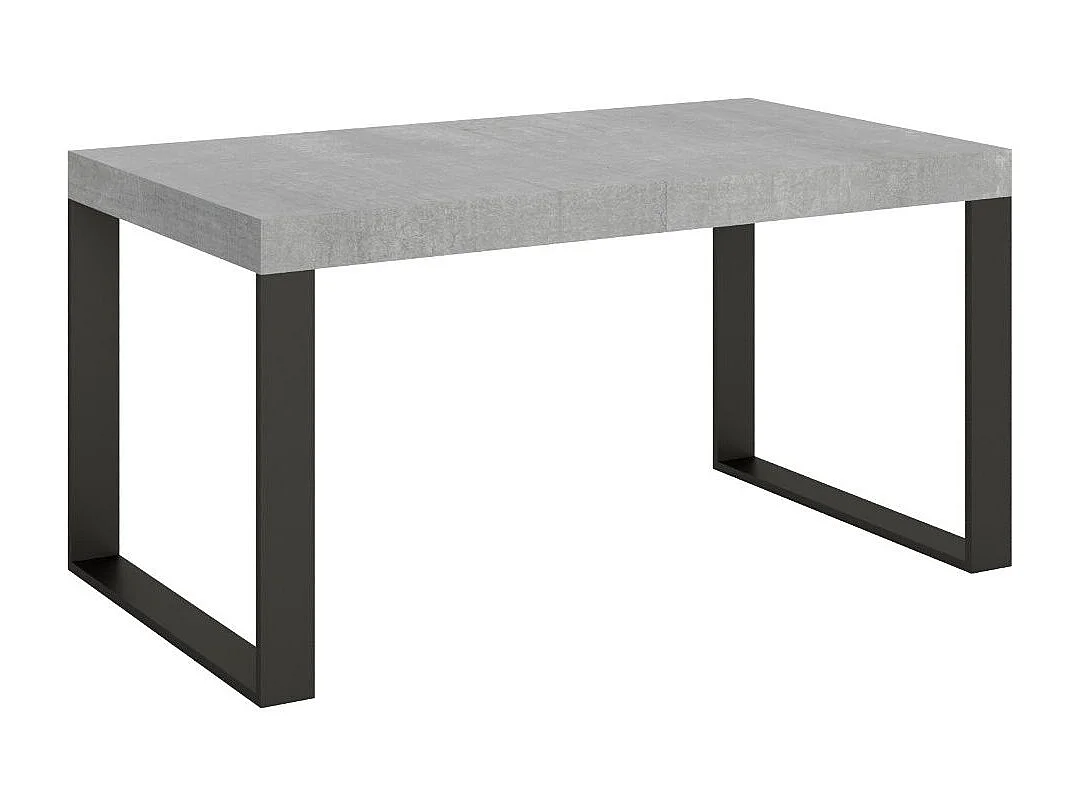 Table à manger extensible Tiroz-Couleur Gris ciment-4 pieds-2 rallonges fines-160 à 264cm