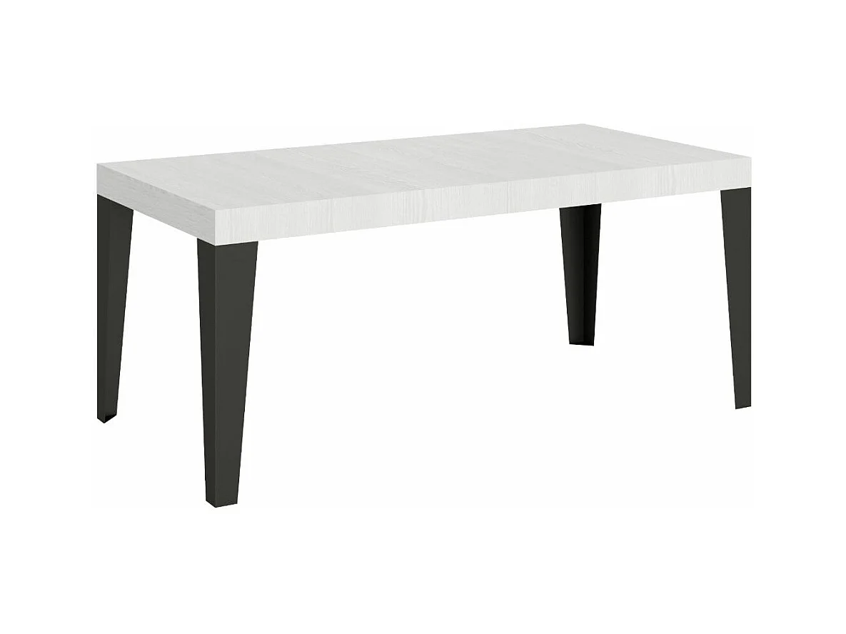 Table à manger extensible Flavio-Couleur Blanc-4 pieds-2 rallonges fines-180 à 284cm