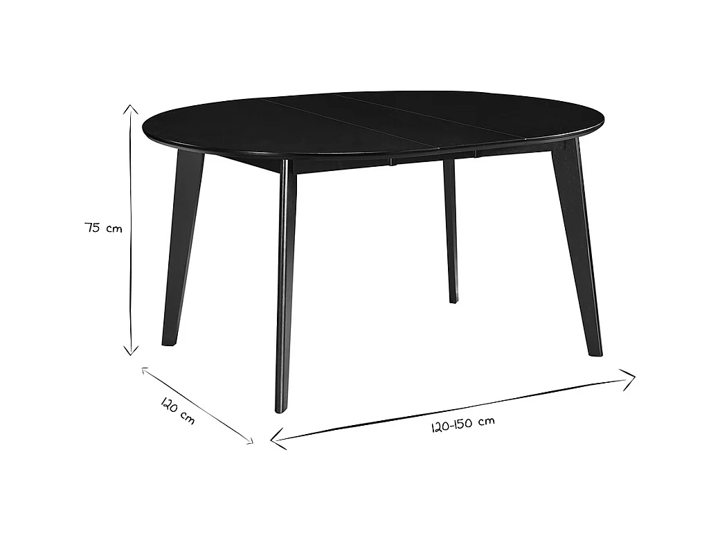 Mesa de comedor extensible redonda negra L120-150 cm LEENA