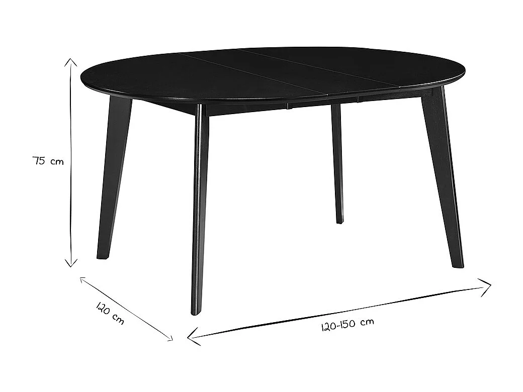 Mesa de comedor extensible redonda negra L120-150 cm LEENA