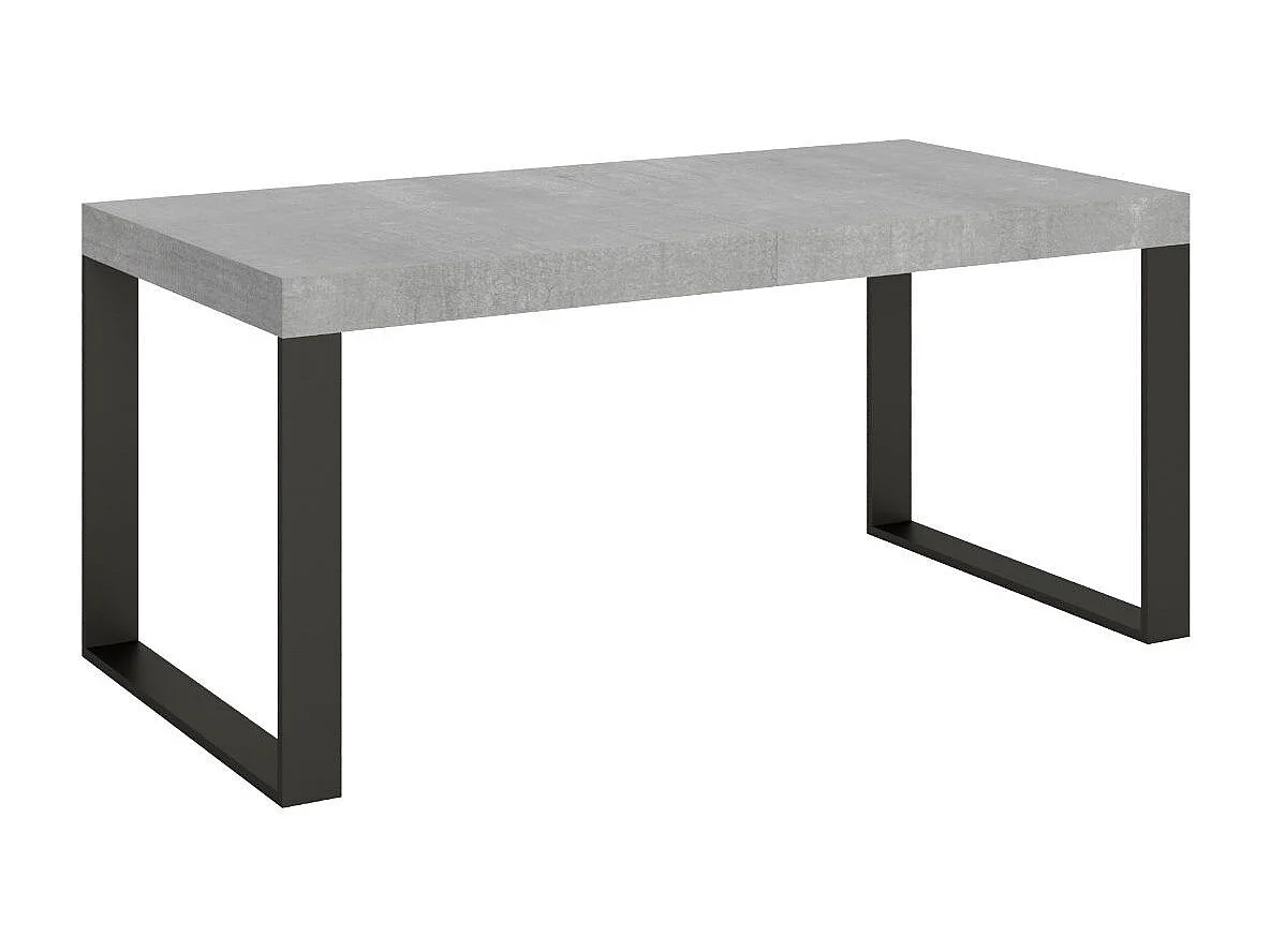 Table à manger extensible Tiroz-Couleur Gris ciment-4 pieds-5 rallonges épaisses-160 à 420cm