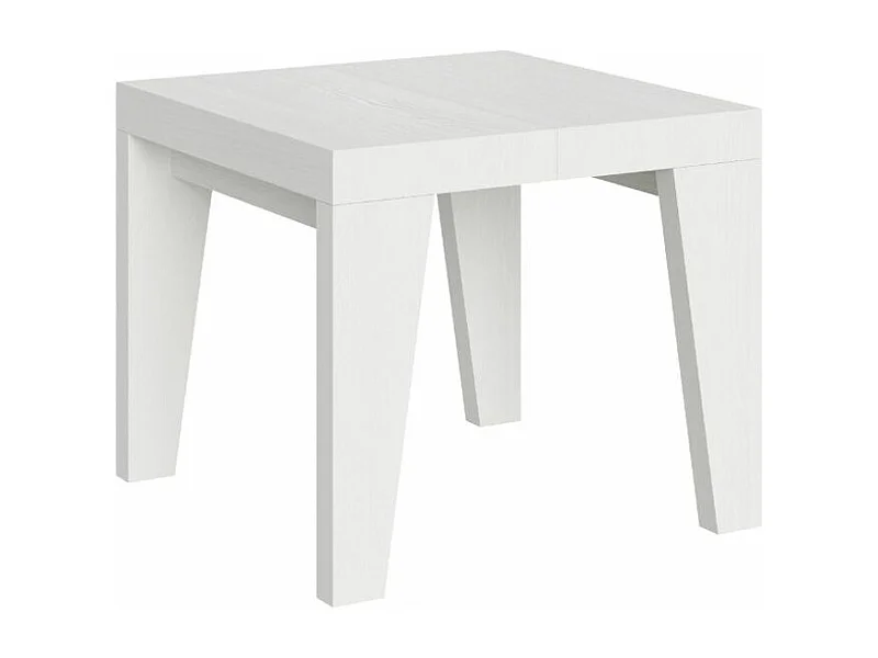 Mesa extensible cuadrada pequeña 90x90/246 cm Naxo-Color Blanco-Soporte 2 pies-3 alargaderas gruesas