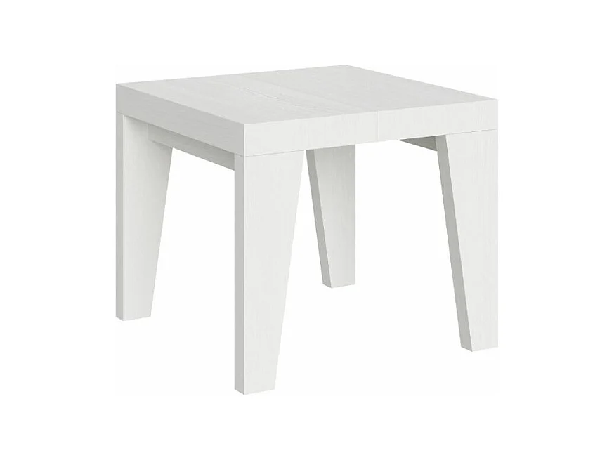 Petite table carrée extensible 90x90-246 Naxo-Couleur Blanc-2 pieds-3 rallonges épaisses