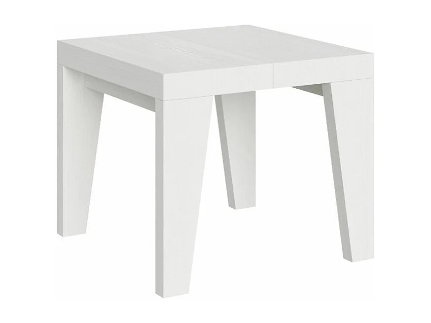Petite table carrée extensible 90x90-246 Naxo-Couleur Blanc-2 pieds-3 rallonges épaisses