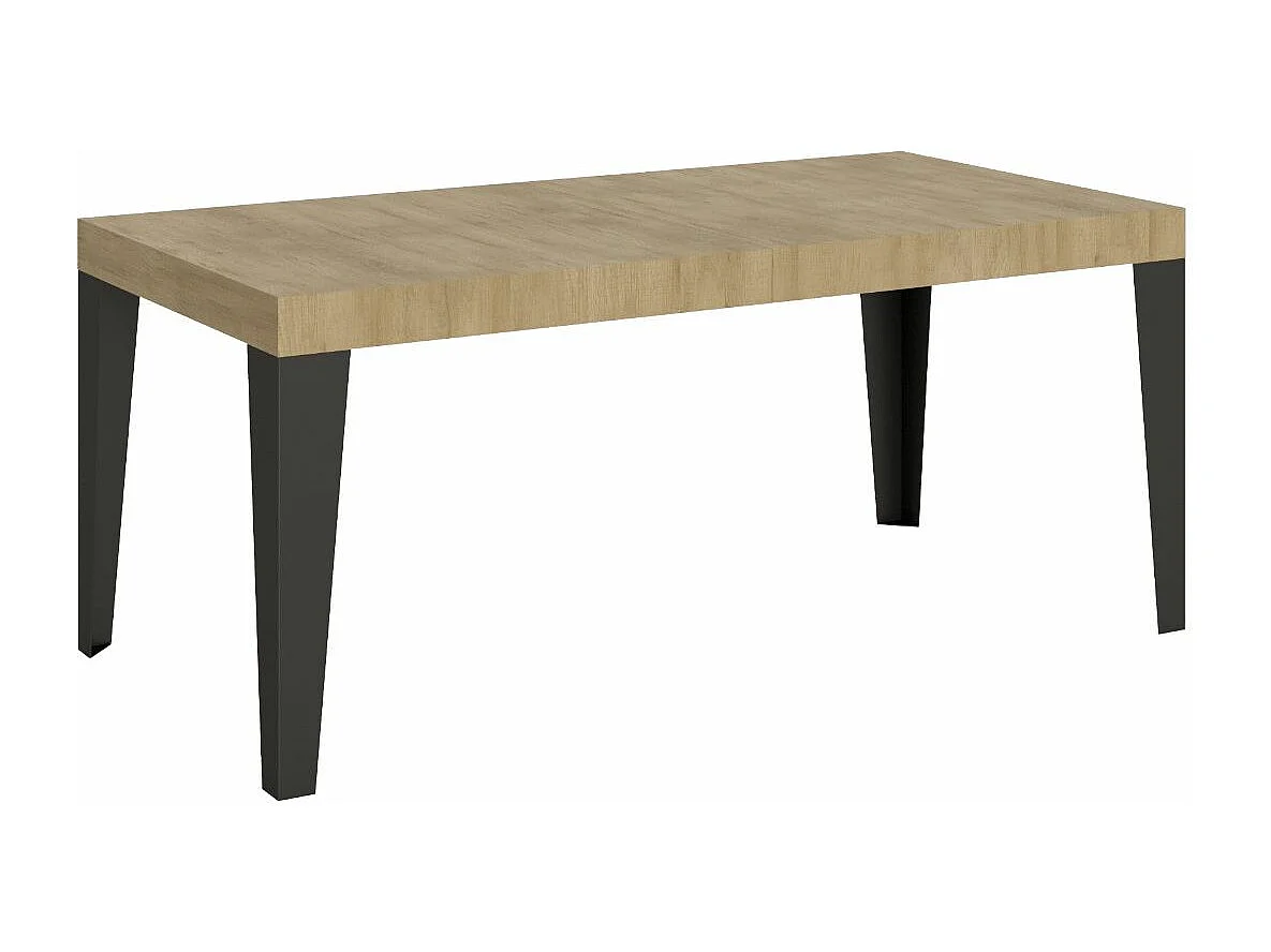 Table à manger extensible Flavio-Couleur Naturel-Sur roulettes-2 rallonges fines-180 à 284cm