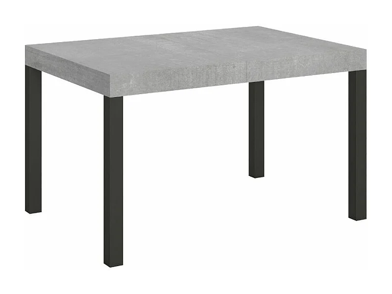 Mesa de comedor extensible Karry-Color Gris cemento-Base y soporte con ruedas-Ancho extensible