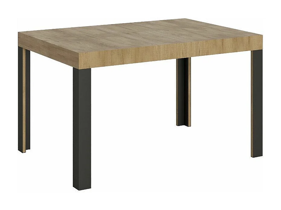 Table extensible bois pieds bois et acier anthracite Liva-Couleur Naturel-4 pieds-130 à 234cm