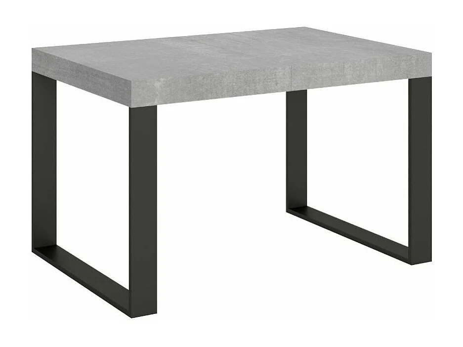 Table à manger extensible Tiroz-Couleur Gris ciment-4 pieds-5 rallonges fines-130 à 390cm