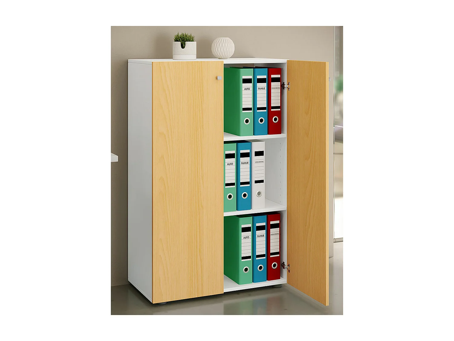 LonaXLDT Büroschrank 2 Türen weiß, buche.