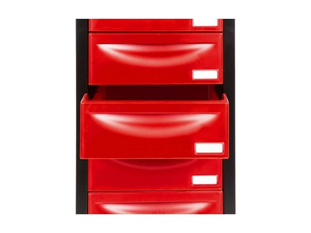 Meuble de rangement sur roulettes 6 tiroirs métal rouge et noir Folia