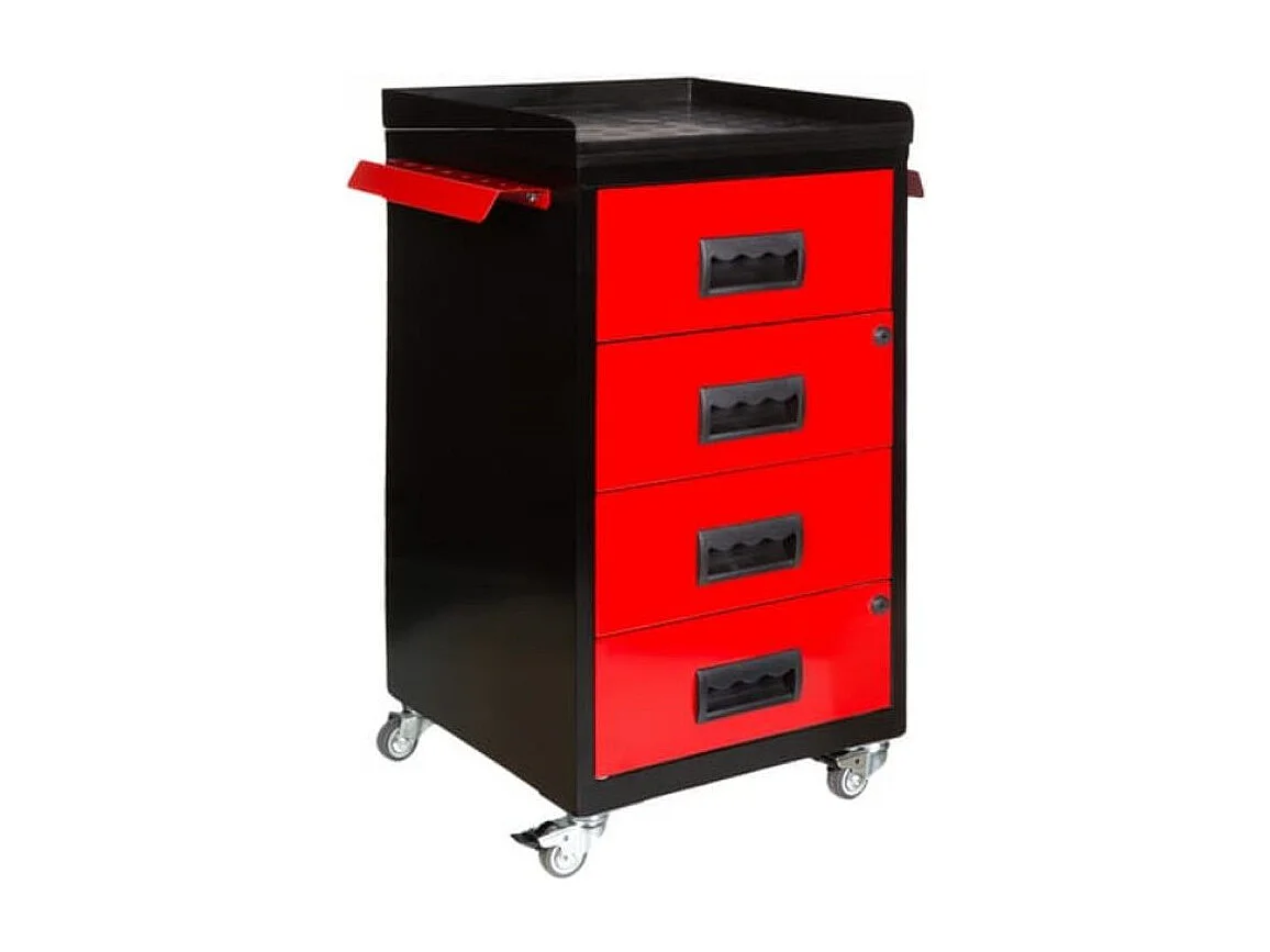 Mini servante sur roulettes 4 tiroirs métal noir et rouge Folia