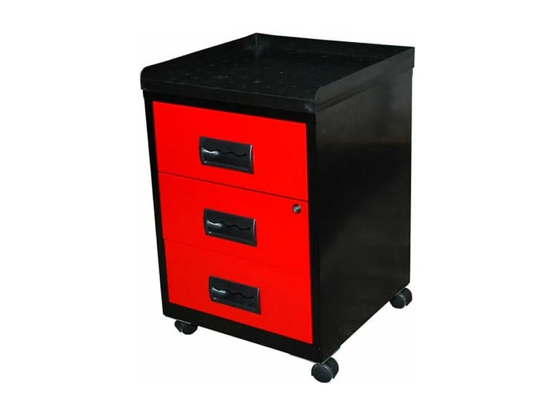 Mini servante sur roulettes 3 tiroirs métal noir et rouge Folia H 57