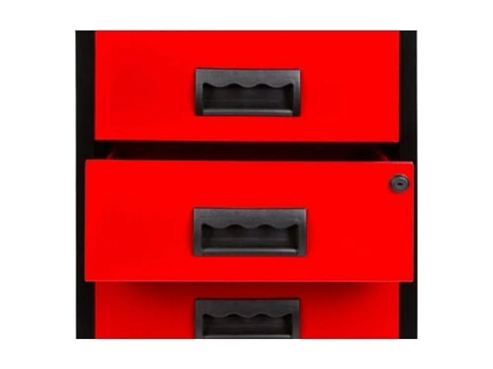 Mini servante sur roulettes 3 tiroirs métal noir et rouge Folia H 57