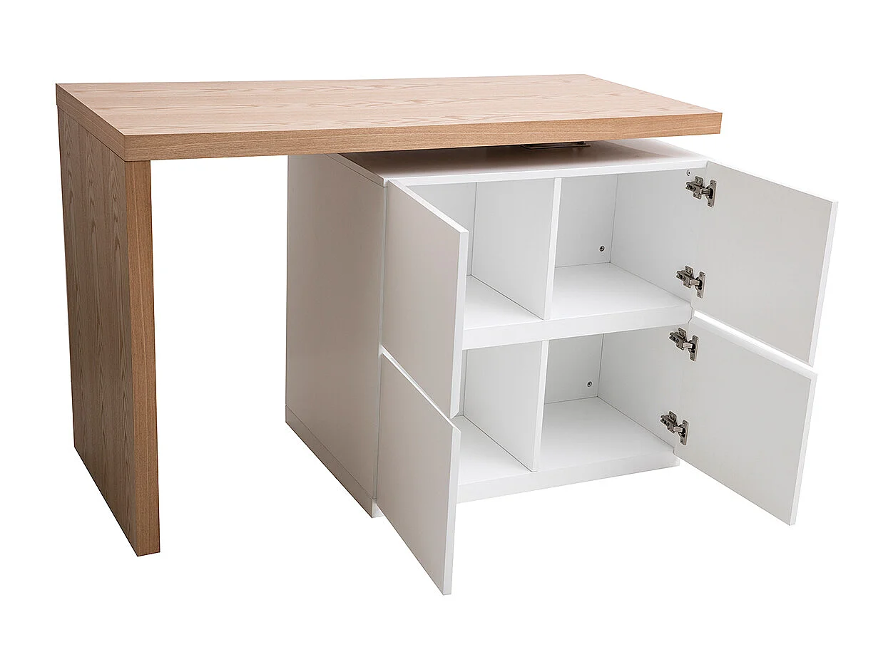 îlot - table de bar modulable avec rangement blanc mat et bois clair chêne L140-165 cm MAX