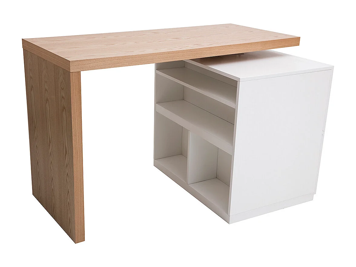 îlot - table de bar modulable avec rangement blanc mat et bois clair chêne L140-165 cm MAX