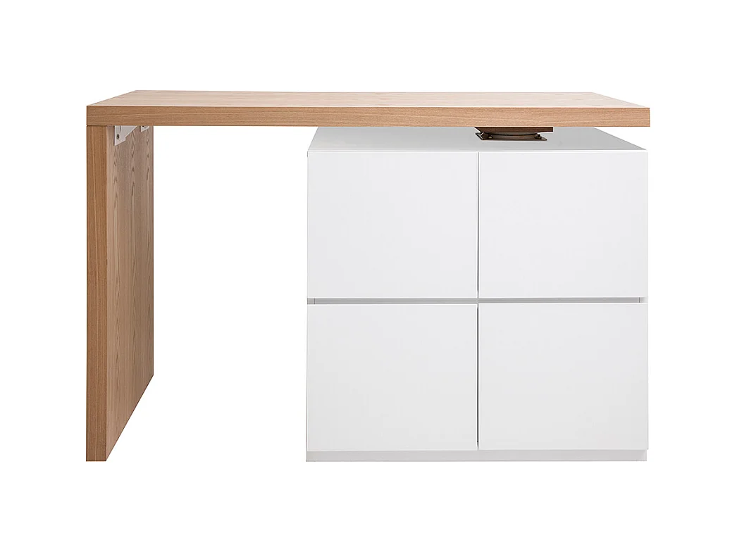 îlot - table de bar modulable avec rangement blanc mat et bois clair chêne L140-165 cm MAX