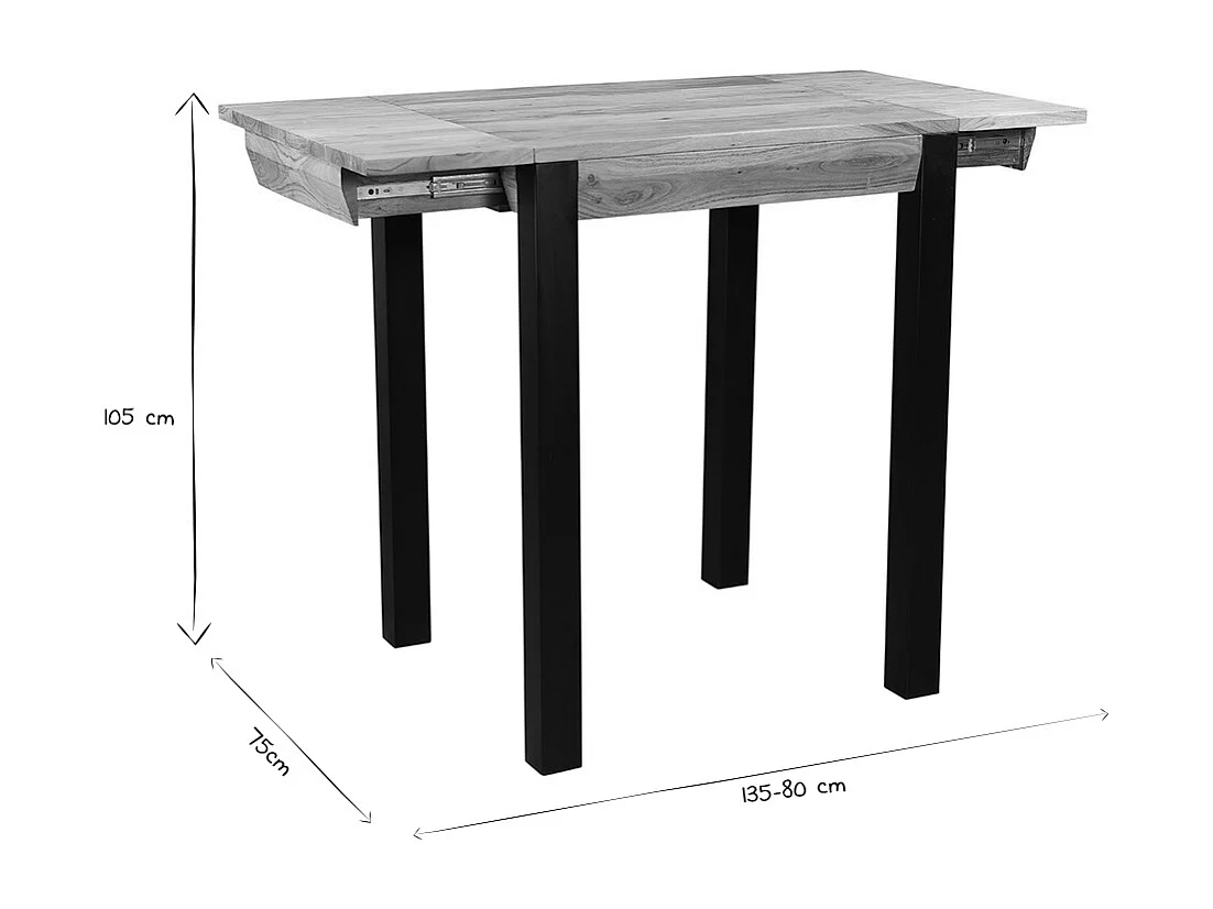 Table de bar extensible en bois massif et métal L80-135 cm TRAP