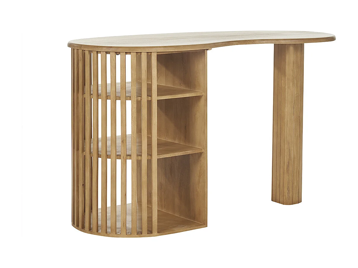 Ilot - table de bar avec rangements en bois manguier massif H90 cm LOBIO