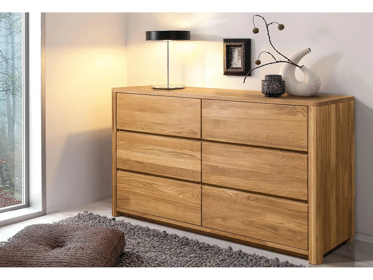 Commode en chêne massif 6 tiroirs Eliza 140cm