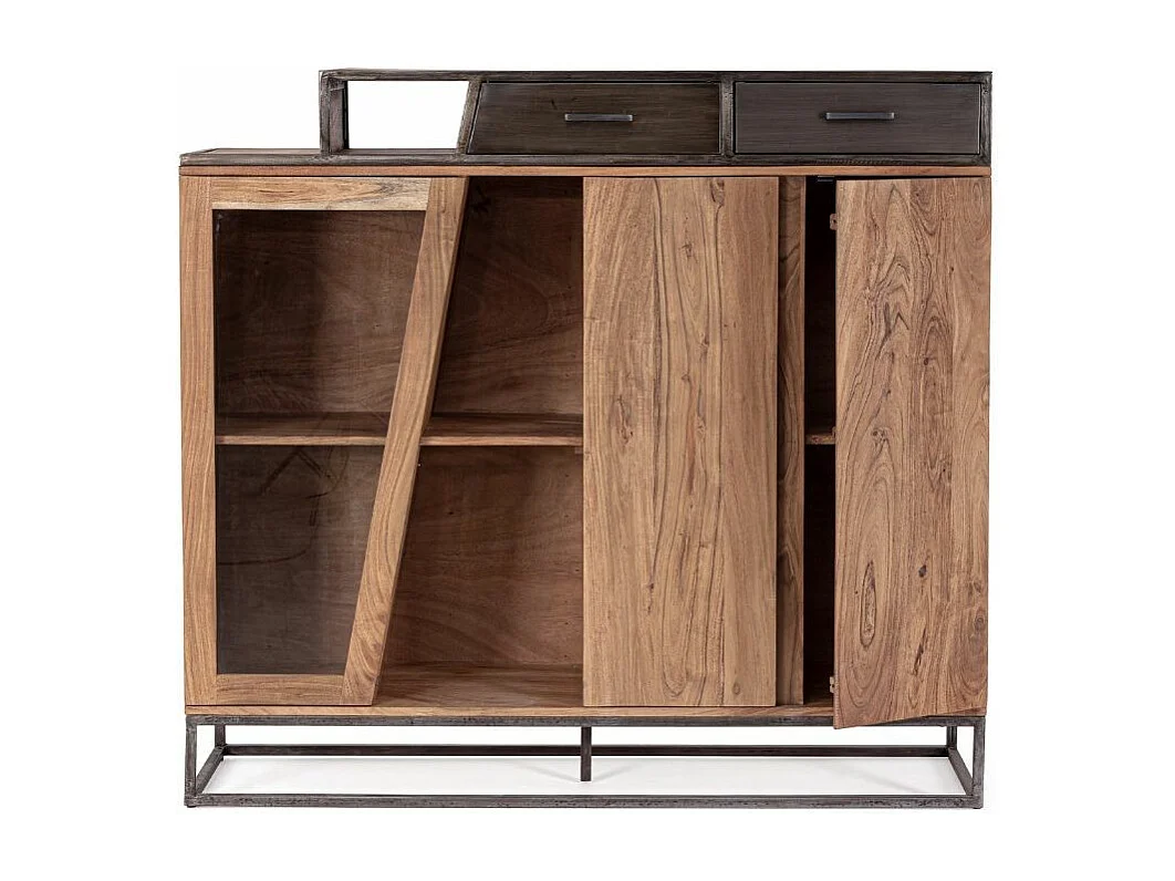 Commode industriel 3 portes 2 tiroirs bois d'acacia et acier marron Palma 145cm