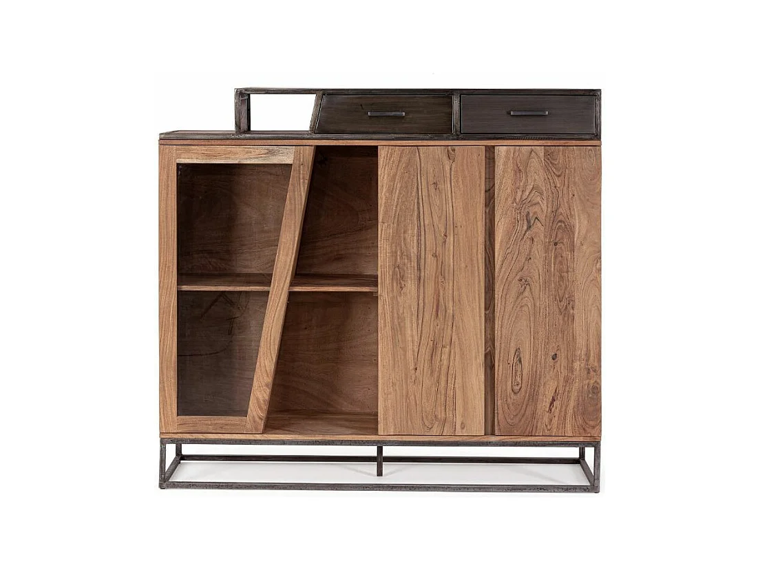 Commode industriel 3 portes 2 tiroirs bois d'acacia et acier marron Palma 145cm