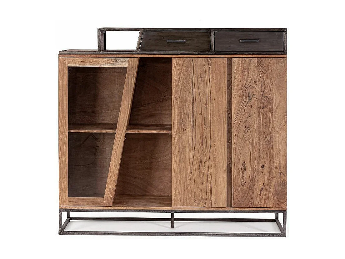 Commode industriel 3 portes 2 tiroirs bois d'acacia et acier marron Palma 145cm