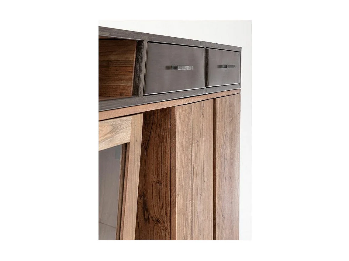 Commode industriel 3 portes 2 tiroirs bois d'acacia et acier marron Palma 145cm